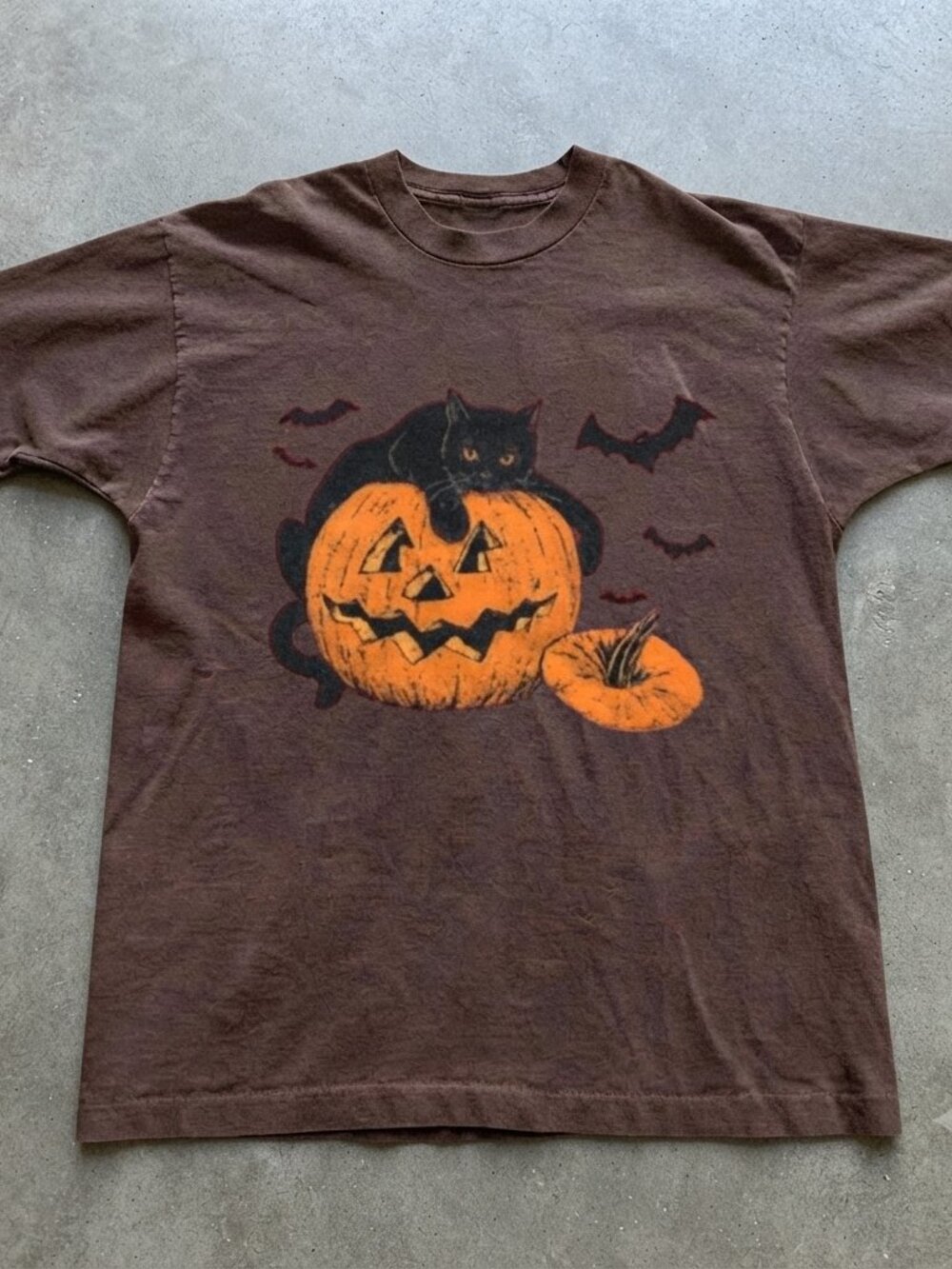 Spooky Black Cat Jack O Lantern Brown Tee - Reprinted